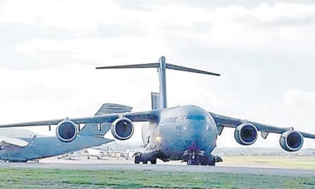 A United Staes Air Force C-17 Globemaster aircraft at the Jackson International Airport in Papua New Guinea on Monday 15th May 2023.