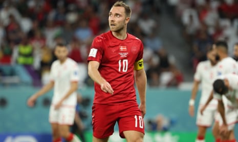 Christian Eriksen plays for Denmark against Tunisia at the World Cup