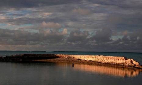 A manmade wall built to protect the island of South Tarawa, in Kiribati. 