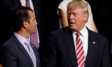 Donald Trump Jr with his father, US President Donald Trump. Trump’s campaign committee paid $50,000 to the firm of a lawyer representing his son in the Russia probe.