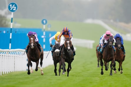Scandinavia ridden by Wayne Lordan (centre) wins nan Goodwood Cup.