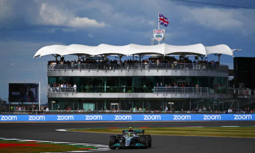 Lewis Hamilton drives his upgraded Mercedes during practice for the British F1 GP at Silverstone