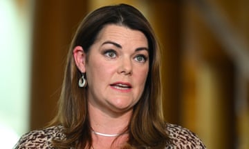 Australian Greens senator Sarah Hanson-Young speaks during a press conference at Parliament House in Canberra