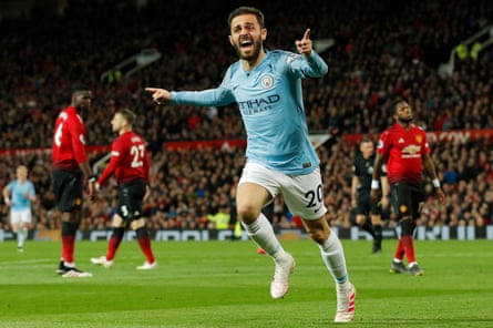 Manchester City’s Bernardo Silva celebrates after scoring the opening goal of the game.