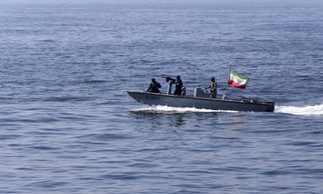 File photo of a small naval vessel flying an Iranian flag