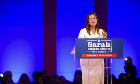 Arkansas governor-elect Sarah Huckabee Sanders speaks during her election night party.