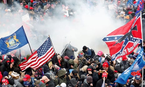 Teargas is released into a pro-Trump mob during clashes with Capitol police, 6 January 2020.