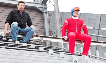 That’s what you’ve got to look forward to … Hugh Jackman and Taron Egerton in Eddie the Eagle.