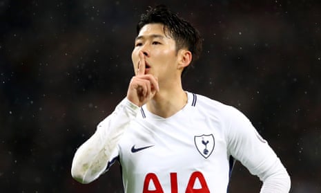 Son Heung-min gestures to West Ham fans after scoring Tottenham’s equaliser at Wembley on Thursday.