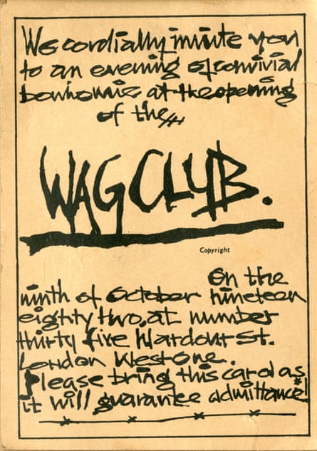 Come hither … the invitation to the opening night of The Wag Club.