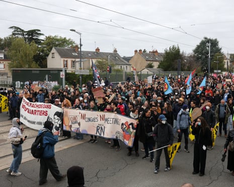 People marching on a street in Orléans, France