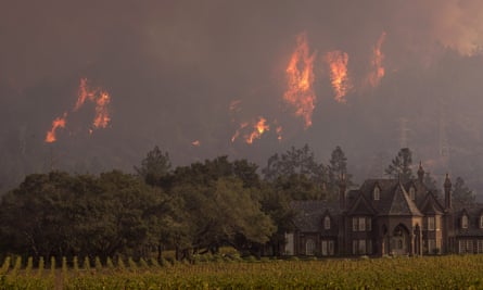 Flames rise behind a winery in northern California. The fires have killed at least 42 people.
