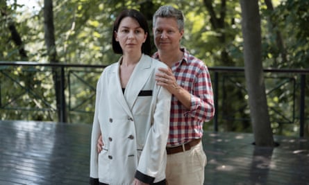 Eka Grbich and her husband Robin standing together in a park