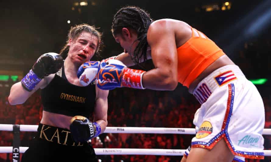 Katie Taylor revels in ‘best night of career’ after historic win over Serrano | Katie Taylor 1 Amanda Serrano lands a right hand on Katie Taylor.