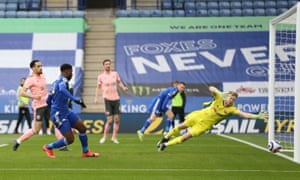 Leicester City’s Kelechi Iheanacho scores their first goal.