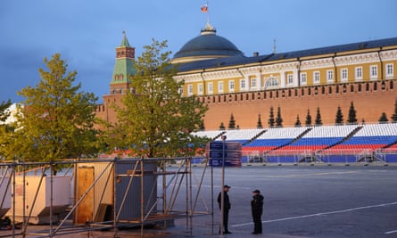 Public seating has been put-up in Red Square in the lead up to the 9 May Victory Day parade