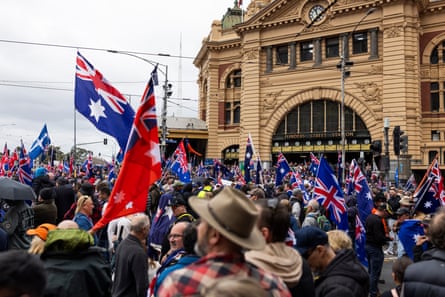 Protesters at an anti-immigration rally in Melbourne on Sunday.