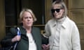 E Jean Carroll leaves court with her lawyer Roberta Kaplan, left, in New York on 27 April 2023. 