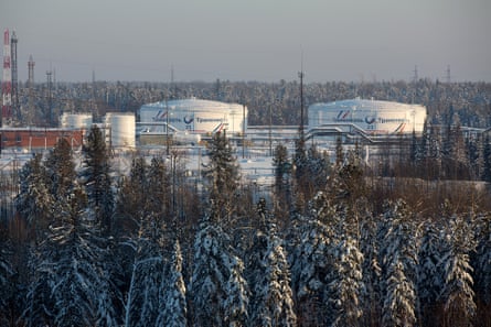 Oil storage tanks operated by Transneft, the oil pipeline monopoly, stand at the Yuzhny Balyk plant in Sentyabrsky, Russia, 2014.
