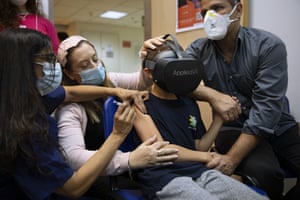 Boy in virtual reality headset at hospital