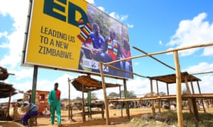 A campaign billboard for Zimbabwe’s president Emmerson Mnangagwa east of Harare, July 2018.