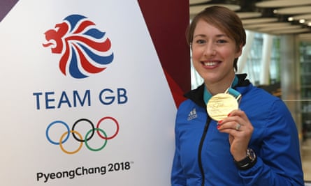 Lizzy Yarnold poses with her skeleton gold medal after Pyeongchang 2018