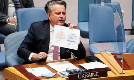 Ukrainian Ambassador to the United Nations Sergiy Kyslytsya speaks as United Nations Security Council meets after Russia recognised two separatist regions in eastern Ukraine as independent entities