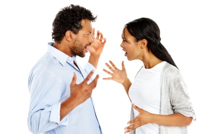 Couple having a relationship conflictImage of African couple arguing over something against white background