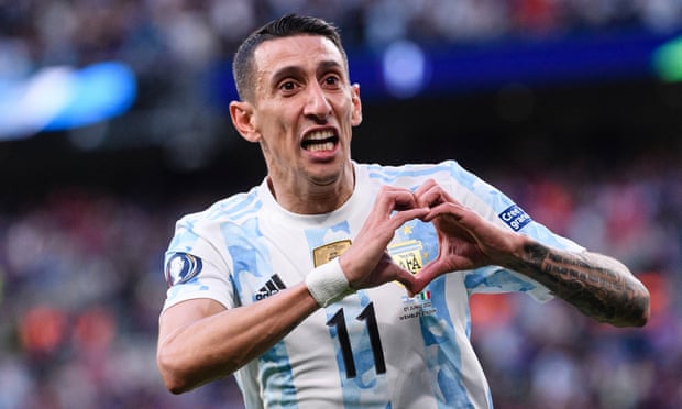 Ángel Di María celebrates after scoring for Argentina against Italy at Wembley last month.