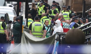 The scene of a police shooting at a Glasgow hostel for asylum seekers in June.