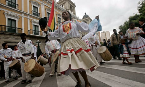 Afrobolivians peasant celebrate the crowning of Julio Pinedo as king of their community in La Paz, Bolivia, on 3 November 2007.