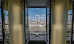 The view from the living room of Karl Lagerfeld’s Paris apartment, which offers a view of the River Seine and the Louvre