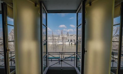 The view from the living room of Karl Lagerfeld’s Paris apartment, which offers a view of the River Seine and the Louvre