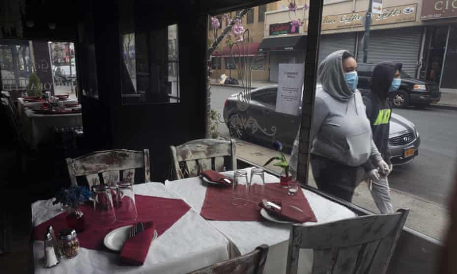 San Gennaro restaurant is closed but the tables are set in the Bronx borough of New York on 17 April 2020.