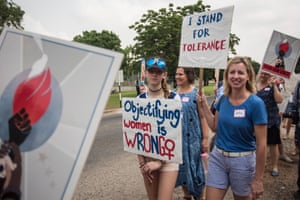 People march in front of the US embassy in Accra, Ghana