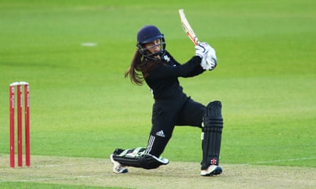 Capsey hits out while playing for Surrey women against Middlesex at the Oval last summer aged 15.