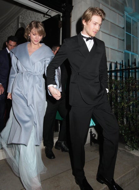 Joe Alwyn and Taylor Swift leaving the British Vogue Fashion and Film Bafta party in London, 2019.