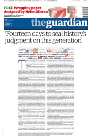 Guardian front page: 'Fourteen days to seal history's judgement on this generation'