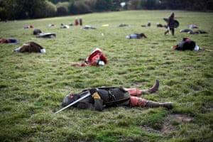 Participants take part in a demonstration before a re-enactment of the Battle of Hastings on its 950th anniversary