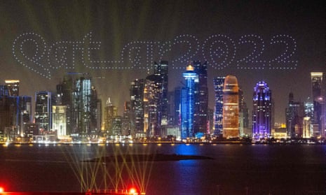 Qatar 2022 is written by drones over the Qatari capital Doha last month
