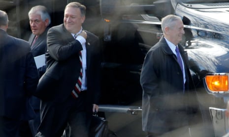 Incoming Trump administration cabinet secretary nominees including Rex Tillerson (left), Mike Pompeo (centre) and James Mattis (right) arrive for meetings in Washington earlier this month
