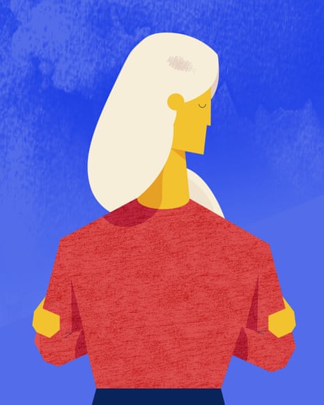An illustration of a woman with white hair standing with her arms folded
