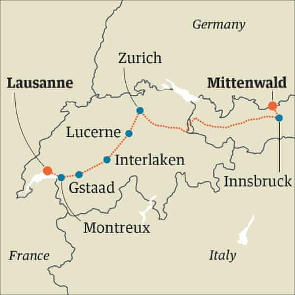 Across The Alps By Train A Feast Of Scenery From Switzerland To Austria Rail Travel The Guardian Map Of Austria And Switzerland