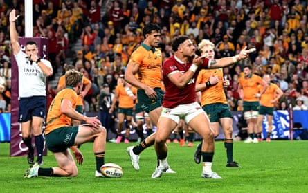 Sione Tuipulotu Lions fires the first shot for the Loiona, after scoring the opening try.