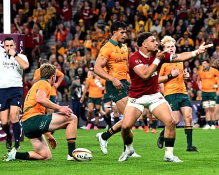 Sione Tuipulotu Lions fires the first shot for the Loiona, after scoring the opening try.