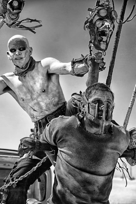 A still from the 'Black & Chrome edition' of Mad Max: Fury Road