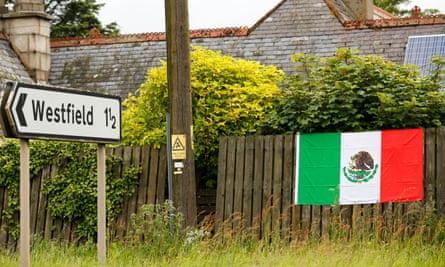 A Mexican flag on display 100m from the entrance to Trump International Golf Course in Aberdeen.