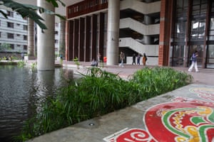 Building with pond in courtyard