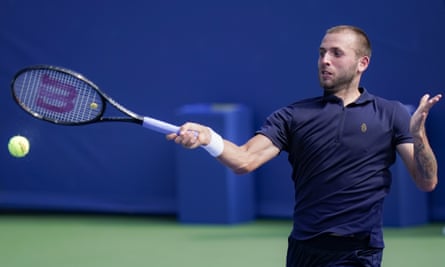 Dan Evans in action against Andrey Rublev at the Western & Southern Open last Sunday