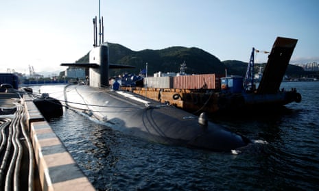 US ballistic missile Ohio-class submarine USS Kentucky is anchored at Busan Naval Base in Busan on July 19, 2023.